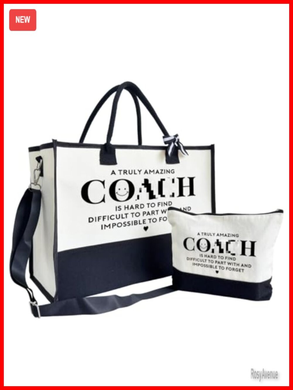 SUSZDOU Canvas Tote Bag with Zipper & Makeup Bag Set Reusable Beach Shoulder Bag